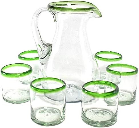 מארי / כד עם כוסות זכוכית למים / כולל 6 כוסות וכד 1 / זכוכית מנופחת תוצרת מקסיקו / ערכת שולחן |